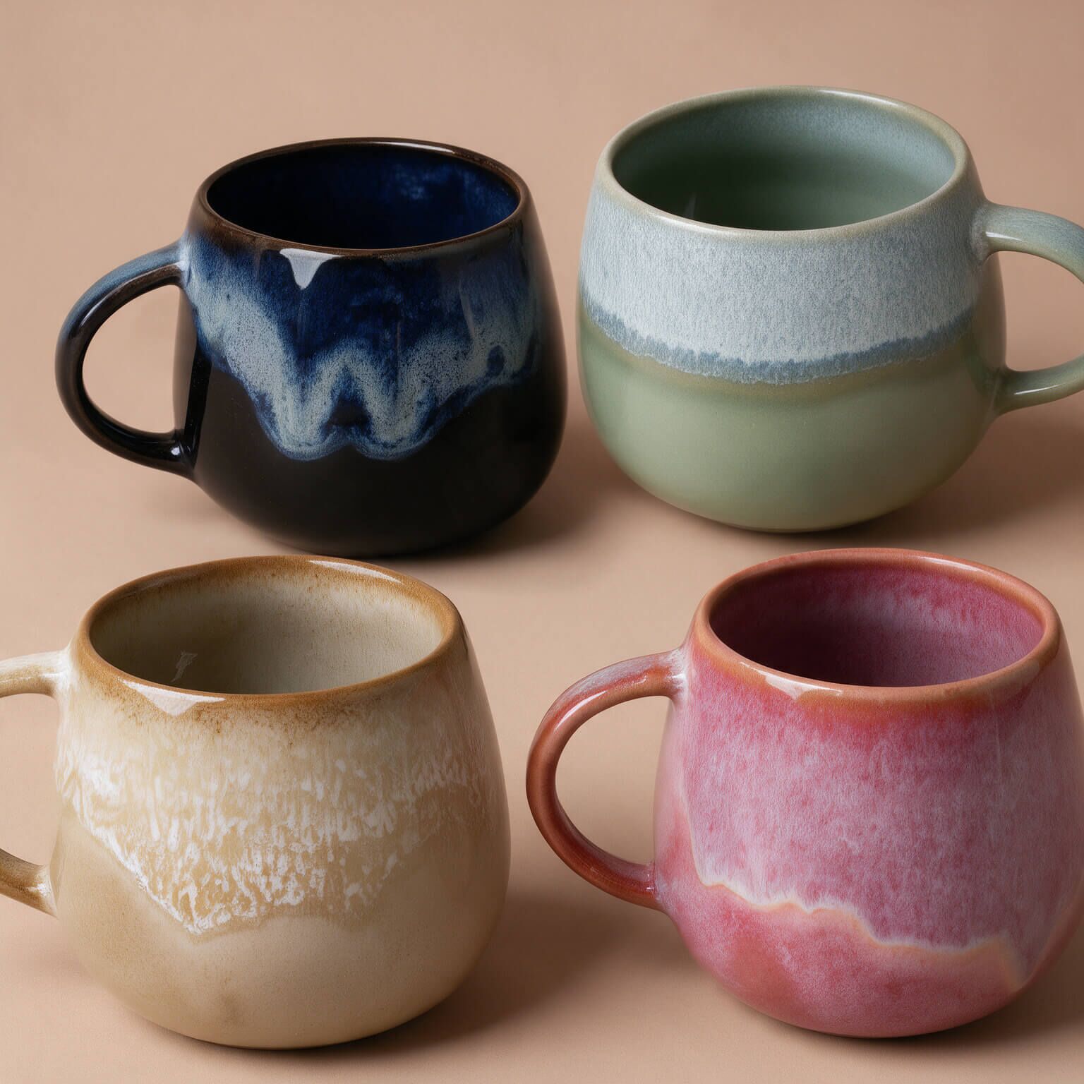 DoDo Tasse Becher, Teetasse Kaffeebecher in Braun, Schwarz, Rosa, Grün verlaufend 350ml